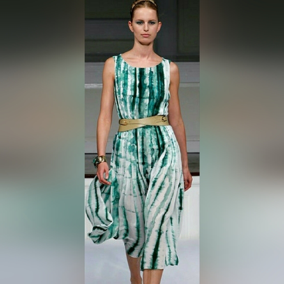 °$3,900 OSCAR DE LA RENTA R14 GORGEOUS SILK WHITE GREEN RUNWAY DRESS US 4 - Picture 1 of 8